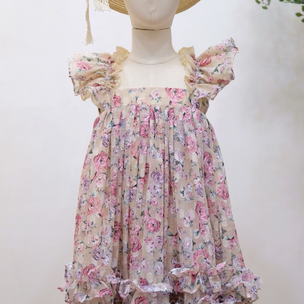 Floral Ruffle Sundress for Girls - Pink Floral